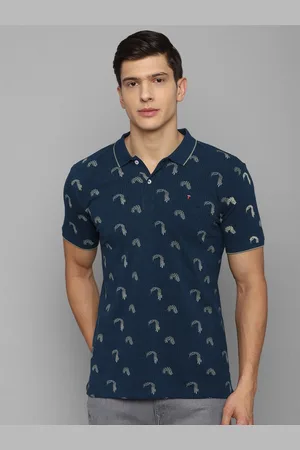 Louis Philippe Men Navy Blue Printed Polo Collar Slim Fit T-shirt