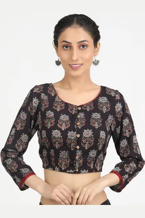 Llajja Women Black & Red Printed Pure Cotton Saree Blouse