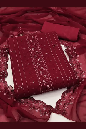 Ishin Geometric Embroidered Sequinned Silk Georgette Unstitched Dress Material