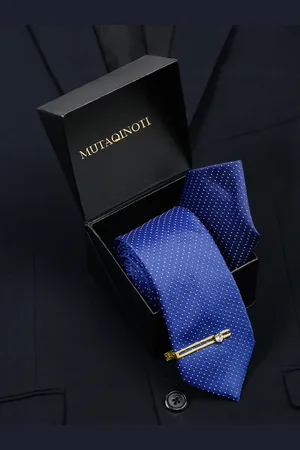 MUTAQINOTI Men Silk Necktie Accessory Gift Set