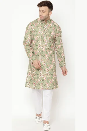Hangup Men Green Floral Printed Kurta with Pyjamas