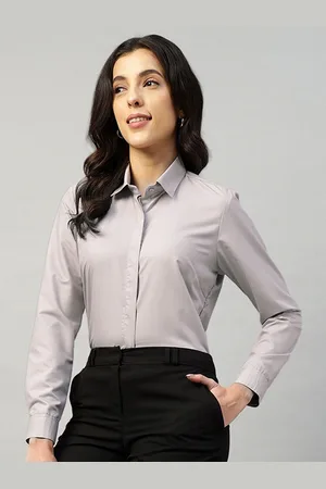 English Navy Women Smart Fit Spread Collar Solid Cotton Formal Shirt