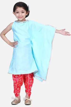 LilPicks Girls Blue Solid Kurta with Dhoti Pants