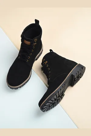 LOUIS STITCH Men Jet Black High Ankle Suede Leather Biker Boots