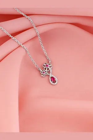 GIVA 925 Sterling Silver Rhodium-Plated Stone Studded Contemporary Pendant with Chain