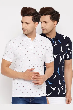 WILD WEST Men Navy Blue & White Pack Of 2 Printed Polo Collar T-shirts