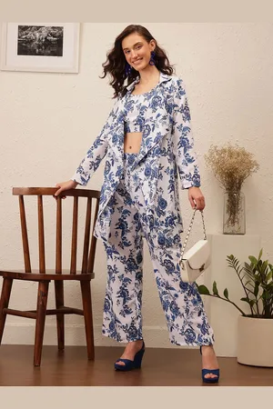 Corsica Floral Printed Shoulder Straps Top With Trouserds And Jacket