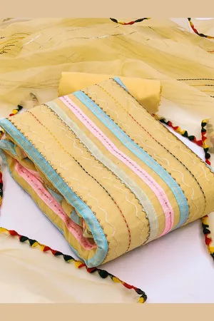 Ishin Striped Embroidered Unstitched Dress Material