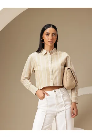 Chemistry Standard Striped Cropped Pure Cotton Casual Shirt