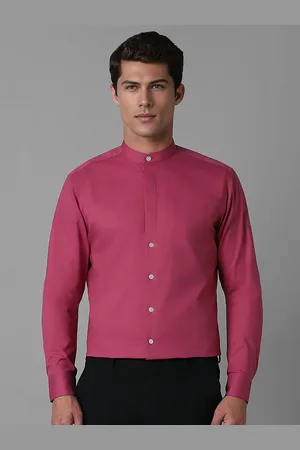 Louis Philippe Men Band Collar Solid Cotton Slim Fit Formal Shirt