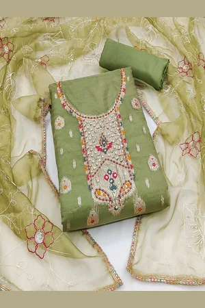 Lilots Floral Woven Design Sequinned Organza Unstitched Dress Material