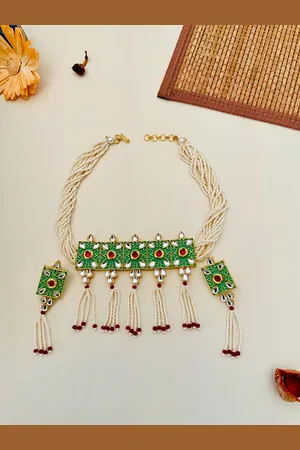 ABDESIGNS Gold-Plated Kundan-Studded & Beaded Meenakari Jewellery Set