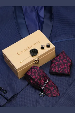 LOUIS STITCH Men Silk Blend Necktie Accessory Gift Set