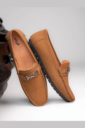 Styli Men Faux Suede Loafers with Buckle Detail
