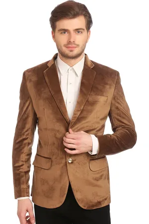 Wintage Men Brown Velvet Single-Breasted Tailored Fit Party Blazer