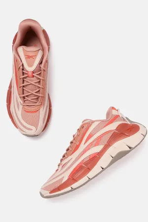 Reebok Women Peach-Coloured & Beige Abstract Woven Design Zig Kinetica 2.5 Running Shoes