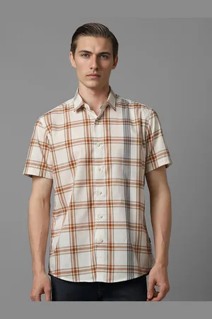 Louis Philippe Men Spread Collar Tartan Checked Cotton Slim Fit Casual Shirt