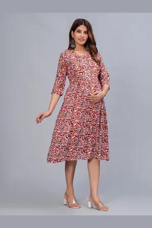 BAESD Ethnic Motifs Printed Maternity Fit & Flare Dress