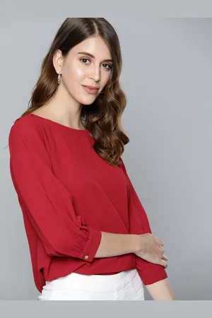 Chemistry Red Solid Cuffed Sleeves Top