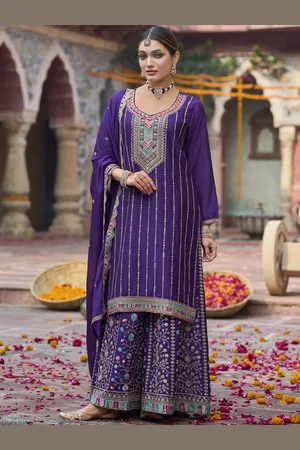 AUTUMN LANE Women Embroidered Regular Sequinned Kurta with Skirt & With Dupatta