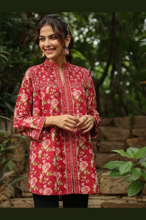 Jaipur Women Floral Print Mandarin Collar Cotton Top