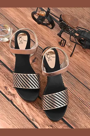Jove Rose Gold & Black Printed Party Block Heels