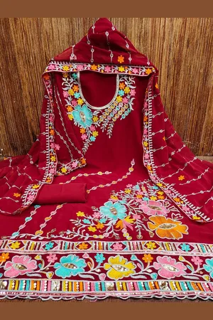 Lilots Floral Embroidered Sequinned Unstitched Dress Material