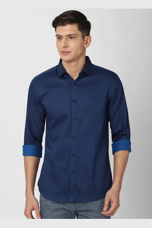V Dot Men Navy Blue Slim Fit Abstract Printed Pure Cotton Casual Shirt