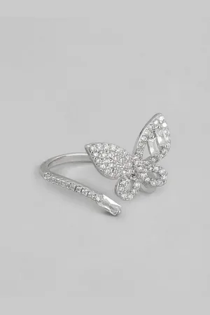 DressBerry Women Stone-Studded Butterfly-Shaped Adjustable Finger Ring