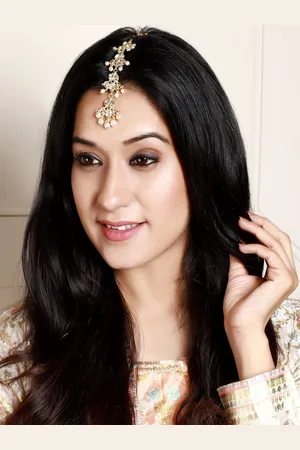 Rubans Women Gold-Plated Handcrafted Pearl Embellished Maang Tikka