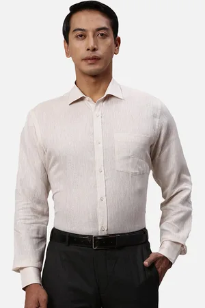 Park Avenue Vertical Stripes Spread Collar Opaque Linen Formal Shirt