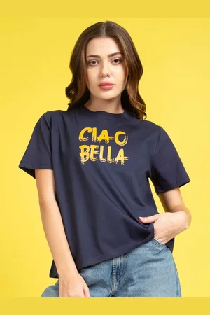 Mast & Harbour Women Typography Printed Round Neck Cotton Oversized T-shirt