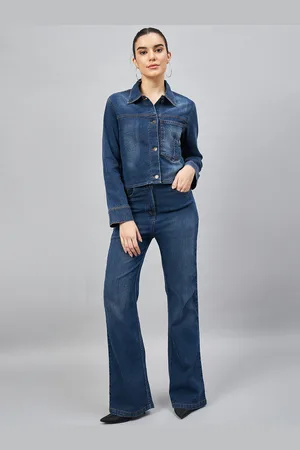 Chemistry Washed Spread Collar Denim Shirt With Flared Trouser