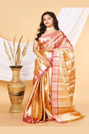 Laa Calcutta Woven Design Zari Pure Silk Traditional Garad Saree