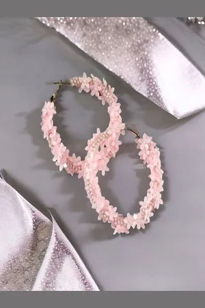 Sangria Gold-Plated Artificial Beaded Floral Circular Shaped Hoop Earrings