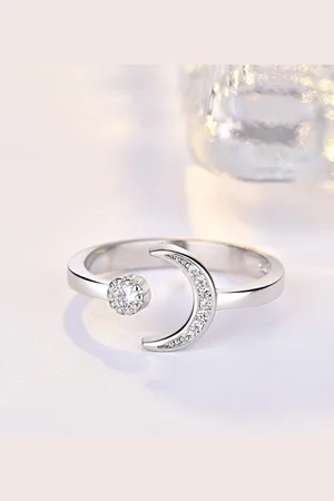 Myki Silver-Plated & CZ-Studded Moon & Star Adjustable Finger Ring