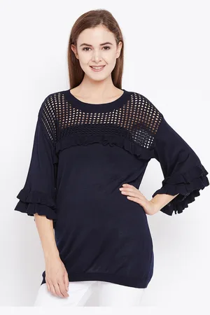 Camey Women Navy Blue Self Design Top