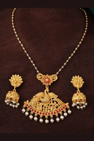 ESTELE Gold Plated Peacock Designer Necklace Set with Pearls