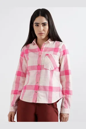 Elle Boxy Fit Checked Spread Collar Cotton Casual Shirt