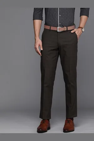 Louis Philippe Men Checked Slim Fit Mid-Rise Plain Woven Flat-Front Formal Trousers