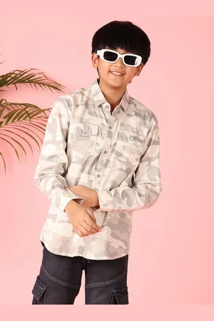 V-Mart Boys Spread Collar Camouflage Printed Cotton Casual Shirt