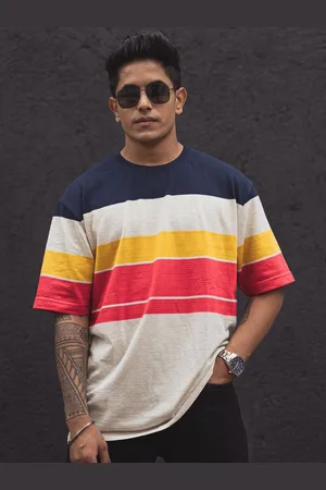 Powerlook Men Colourblocked Round Neck Cotton Oversized T-Shirt