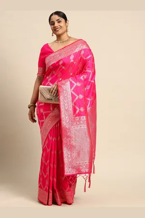 Sztori Floral Zari Silk Blend Banarasi Saree