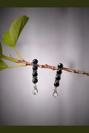 Bamboo Tree Jewels Silver-Plated Stone-Studded Contemporary Drop Earrings