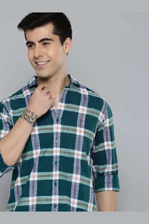 Mast & Harbour Men Green & White Slim Fit Checked Pure Cotton Casual Shirt