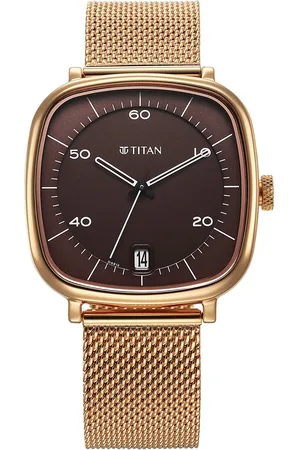 Titan Men Brass Dial & Stainless Steel Bracelet Style Straps Analogue Watch 1885WM01