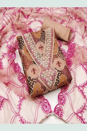 Lilots Floral Printed Beads and Stones Organza Unstitched Dress Material