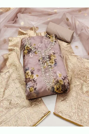 Lilots Floral Printed Beads & Stones Organza Unstitched Dress Material