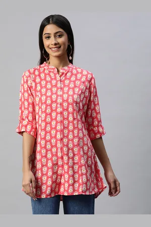Divena World Women Pink & White Printed Shirt Style Top