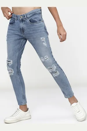 Highlander Men Blue Tapered Fit Mildly Distressed Heavy Fade Stretchable Jeans